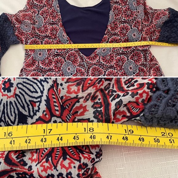 Volcom Red Navy Boho Dress True To This Tunic Cut Out Lace Inset Sleeves Lined, - Picture 9 of 15